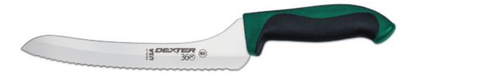 Dexter Russell 360 Series 9 inch Scalloped Offset Slicer Green Handle 36008G S360-9SC